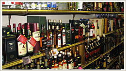 shelf with rare exquisite liquors in Rosemont liquors