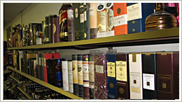 selection of strong liquors vodka, cognac, brandy, scotch